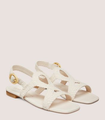 Stuart Weitzman,WOVETTE FLAT SANDAL,Sandal,Woven leather,Seashell,Angle View