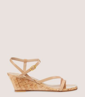 Stuart Weitzman,OASIS 50 WEDGE,Sandal,Patent leather,Adobe Beige,Front View
