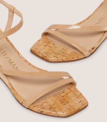 Stuart Weitzman,OASIS 50 WEDGE,Sandal,Patent leather,Adobe Beige,Detailed View