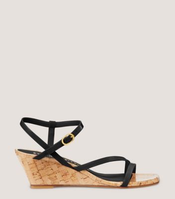 Stuart Weitzman,OASIS 50 WEDGE,Sandal,Patent leather,Black,Front View