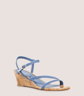 Stuart Weitzman,OASIS 50 WEDGE,Leather,Sandals,Day Party,Blue