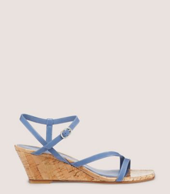 Stuart Weitzman,OASIS 50 WEDGE,Leather,Sandals,Day Party,Blue