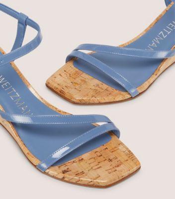 Stuart Weitzman,OASIS 50 WEDGE,Sandal,Patent leather,Blue Steel,Detailed View