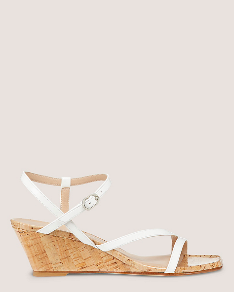 Stuart Weitzman,OASIS 50 WEDGE,Sandal,Patent leather,White,Front View