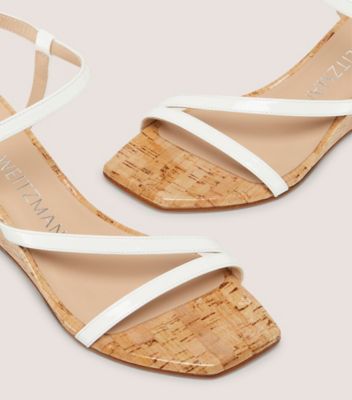 Stuart Weitzman,OASIS 50 WEDGE,Leather,Sandals,Day Party,White,Detailed View