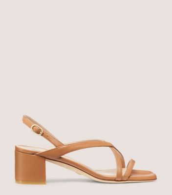 Stuart Weitzman,OASIS 50 BLOCK SANDAL,Sandal,Lacquered Nappa Leather,Tan,Front View