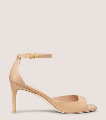 Stuart Weitzman,NUDISTIA 75 SANDAL,Sandal,Smooth Leather,Adobe Beige,Front View