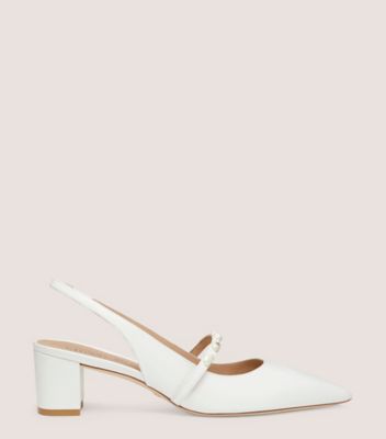 Stuart Weitzman,PEARLITA 50 BLOCK SLINGBACK,Leather,Pumps,Shoe Straps,Pearl,Day Party,White,Front View