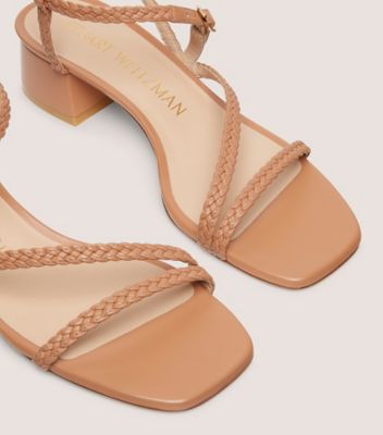 Stuart Weitzman,SANDALE À TALON BLOC ÉVASÉ WOVETTE 35,Sandal,Cuir tissé,Beige,Top View