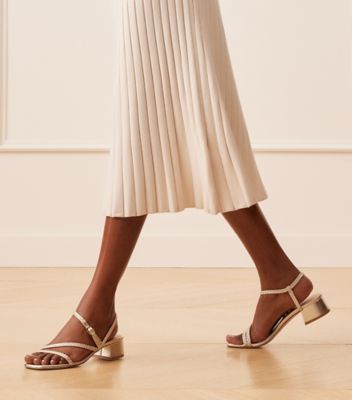 Stuart Weitzman,SANDALE À TALON BLOC ÉVASÉ WOVETTE 35,Sandal,Cuir tissé métallique,Or pâle