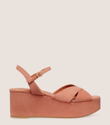 Stuart Weitzman,CARMEN MIDI WEDGE,Sandal,Suede,Terracotta,Front View