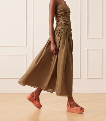 Stuart Weitzman,CARMEN MIDI WEDGE,Sandal,Suede,Terracotta,Shoe on tall model