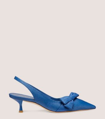 Stuart Weitzman,SOFIA 50 SLINGBACK,Pump,Woven linen,Indigo,Front View