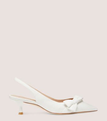 Stuart Weitzman,SOFIA 50 SLINGBACK,Woven,Linen,Leather,Pumps,Bow,Day Party,White,Front View