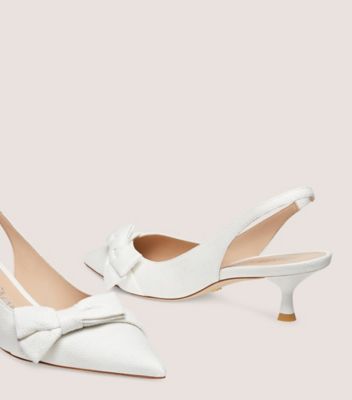 Stuart Weitzman,SOFIA 50 SLINGBACK,Woven,Linen,Leather,Pumps,Bow,Day Party,White,Detailed View