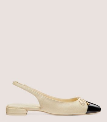 Stuart Weitzman Sleek Bow Slingback Flat In Natural & Black