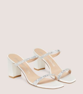 Stuart Weitzman,ROYALE PEARL 75 BLOCK SLIDE,Satin,Leather,Slides,Crystal,Pearl,Rhinestones,Formal,Multi Color,Angle View