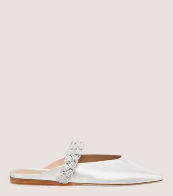 Stuart Weitzman,ROYALE PEARL BRAIDA FLAT,Flat,Satin,White,Front View