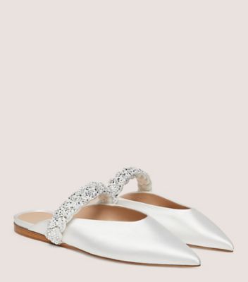 Stuart Weitzman,ROYALE PEARL BRAIDA FLAT,Flat,Satin,White,Angle View