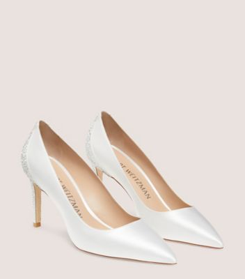 Stuart Weitzman,ROYALE PEARL PUMP,Pump,Satin,White,Angle View