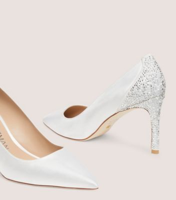 Stuart Weitzman,ROYALE PEARL PUMP,Satin,Pumps,Crystal,Pearl,Rhinestones,Formal,Silver
