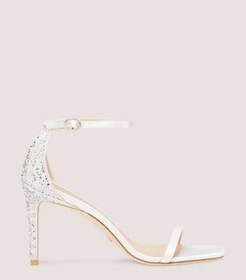 Stuart Weitzman,SANDALE À PERLES NUDISTCURVE ROYALE 85,Sandal,Satin,Blanc,Front View