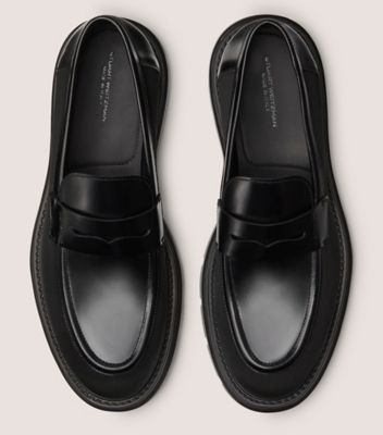Stuart Weitzman,SW CLUB LA PENNY LOAFER,Loafer,Brushed Leather & Fabric,Black,Top View