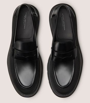 Stuart Weitzman,SW CLUB LA PENNY LOAFER,Leather,Rubber,Loafer,Penny Loafer,Padded Insole,Traction,Business Casual,Black