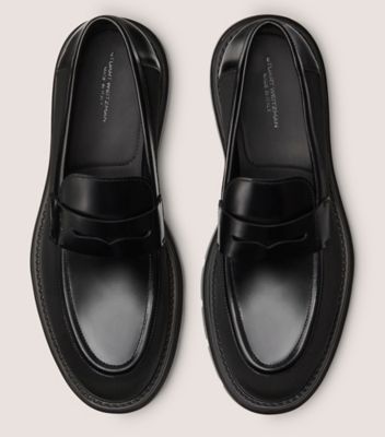 Stuart Weitzman,SW CLUB LA PENNY LOAFER,Leather,Rubber,Loafer,Penny Loafer,Padded Insole,Traction,Business Casual,Black,Top View