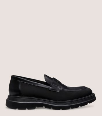 Stuart Weitzman,SW CLUB LA PENNY LOAFER,Loafer,Brushed Leather & Fabric,Black,Front View