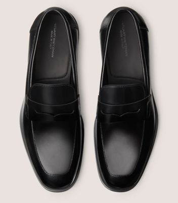 Stuart Weitzman,SW CLUB CLASSIC PENNY LOAFER,Leather,Rubber,Loafer,Penny Loafer,Padded Insole,Work,Black,Top View