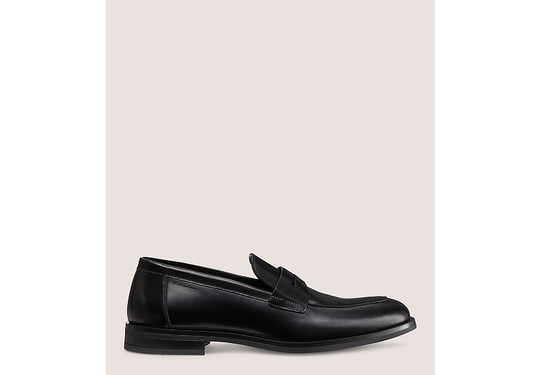 Stuart Weitzman,SW CLUB CLASSIC PENNY LOAFER,Loafer,Brushed Leather,Black,Front View