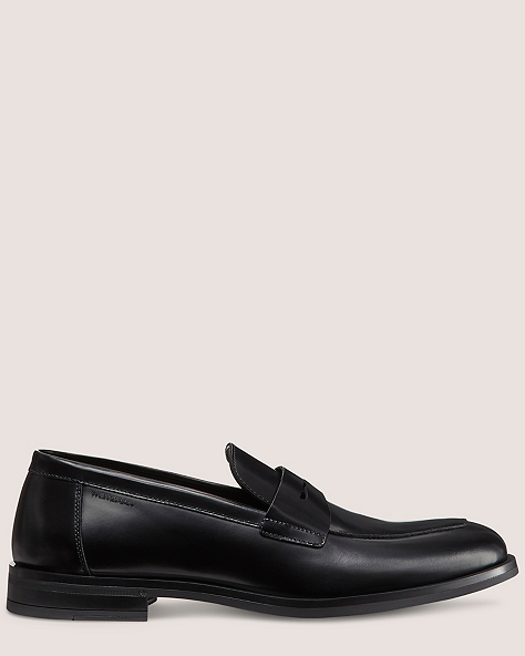 Stuart Weitzman,SW CLUB CLASSIC PENNY LOAFER,Loafer,Brushed Leather,Black,Front View