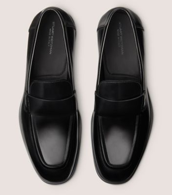 Stuart Weitzman,SW CLUB CLASSIC MOC,Leather,Rubber,Loafer,Penny Loafer,Padded Insole,Flexible,Work,Black