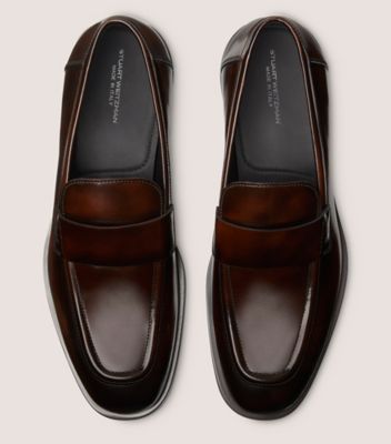 Stuart Weitzman,SW CLUB CLASSIC MOC,Leather,Rubber,Loafer,Penny Loafer,Padded Insole,Flexible,Work,Brown,Top View