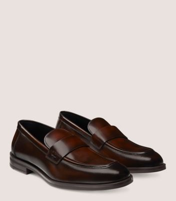 Stuart Weitzman,SW CLUB CLASSIC MOC,Leather,Rubber,Loafer,Penny Loafer,Padded Insole,Flexible,Work,Brown,Angle View