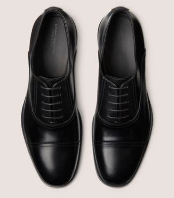 Stuart Weitzman,SW CLUB CLASSIC OXFORD,Leather,Rubber,Oxford,Logo,Flexible,Padded Insole,Work,Black,Top View