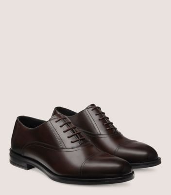 Stuart Weitzman,SW CLUB CLASSIC OXFORD,Leather,Rubber,Oxford,Logo,Flexible,Padded Insole,Work,Brown,Angle View