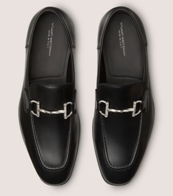 Stuart Weitzman,SIMON TWISTBIT LOAFER,Rubber,Leather,Loafer,Metal,Notched Embellishment,Padded Insole,Silver Metal,Work,Black,Top View