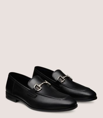Stuart Weitzman,SIMON TWISTBIT LOAFER,Rubber,Leather,Loafer,Metal,Notched Embellishment,Padded Insole,Silver Metal,Work,Black,Angle View