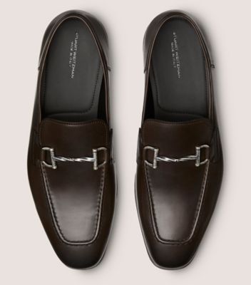 Stuart Weitzman,SIMON TWISTBIT LOAFER,Rubber,Leather,Loafer,Metal,Notched Embellishment,Padded Insole,Silver Metal,Work,Brown