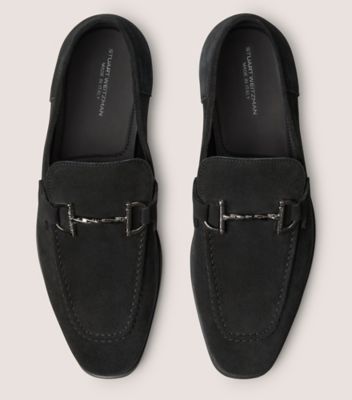 Stuart Weitzman,SIMON TWISTBIT LOAFER,Leather,Suede,Rubber,Loafer,Notched Embellishment,Metal,Padded Insole,Gunmetal,Busin...,Black,Top View