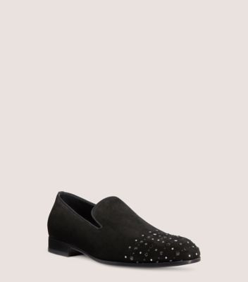 Stuart Weitzman,PREMIERE PARTY TOE CAP LOAFER,Loafer,Suede & Strass,Black,Side View