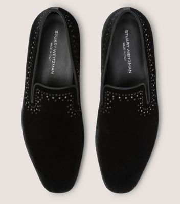 Stuart Weitzman,PREMIERE PARTY LOAFER,Loafer,Velvet & Strass,Black,Top View