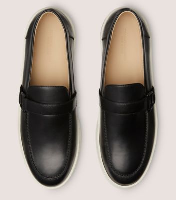 Stuart Weitzman,HAMPTONS BUCKLE LOAFER,Leather,Rubber,Loafer,Metal,Shoe Straps,Gunmetal,Business Casual,Black,Top View