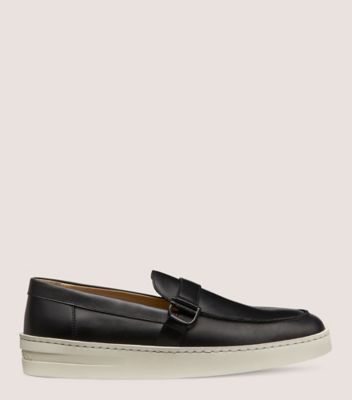 Stuart Weitzman,HAMPTONS BUCKLE LOAFER,Loafer,Leather,Black,Front View