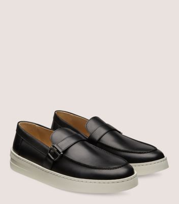 Stuart Weitzman,HAMPTONS BUCKLE LOAFER,Loafer,Leather,Black,Angle View