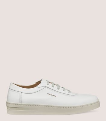 Stuart Weitzman,HAMPTONS SNEAKER,Sneaker,Tumbled Leather,White,Front View