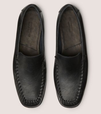 Stuart Weitzman,MONTAUK VENETIAN MOC,Leather,Rubber,Loafer,Logo,Whipstitch,Flexible,Work,Black