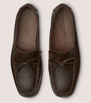 Stuart Weitzman,MONTAUK TIE MOC,Leather,Moccasin,Bow,Logo,Whipstitch,Flexible,Work,Brown,Top View